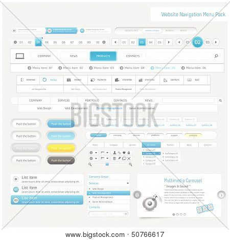 Collection of website template navigation UI Infographics elements with icons