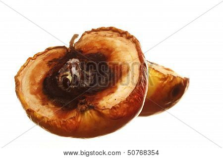 Rotten Apple Halves Isolated. Food Waste.