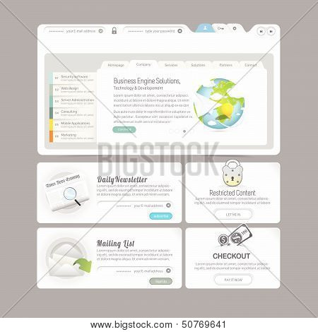 Web site design menu navigation elements with icons set: Gallery Image slider