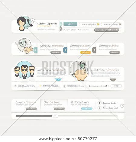 Website template design menu navigation elements with icon set