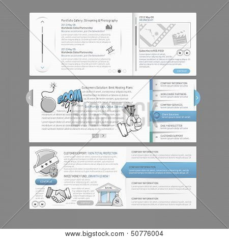 Website template design menu navigation elements with icon set