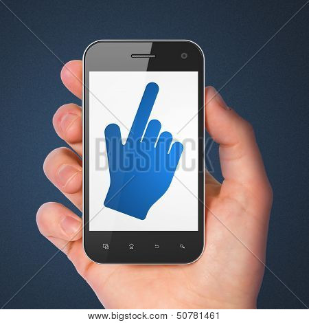 Web development concept: Mouse Cursor on smartphone