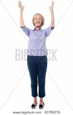 Excited Pretty Aged Lady, Full Length Shot.