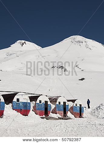 View of mount Elbrus from the mountain shelter Bochky