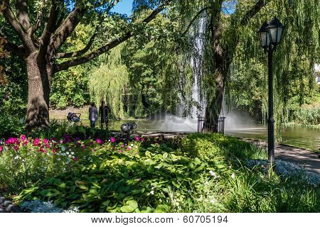 Riga Canal In Summertime, That Flows Through Bastion Park (bastejkalns). Latvia