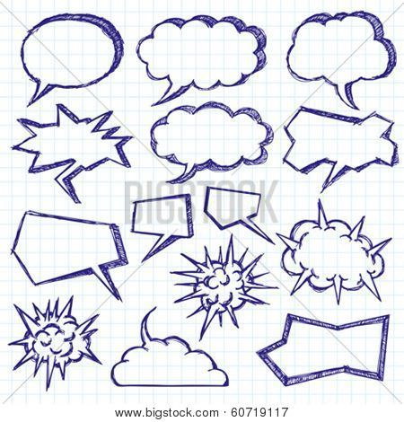 Vector sketch background with speech and thought bubbles