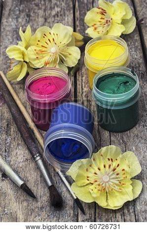 paint for painting and flowers in spring
