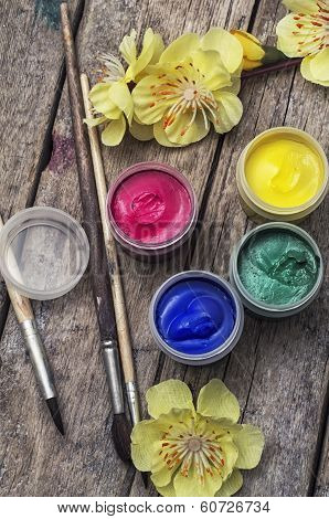paint for painting and flowers in spring