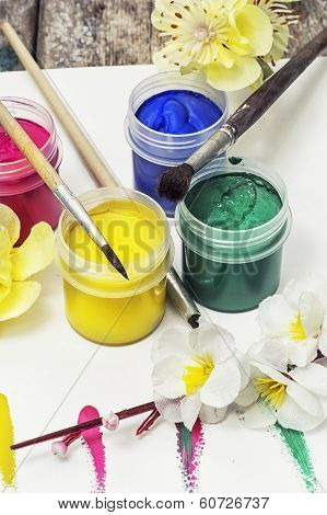 paint for painting and flowers in spring