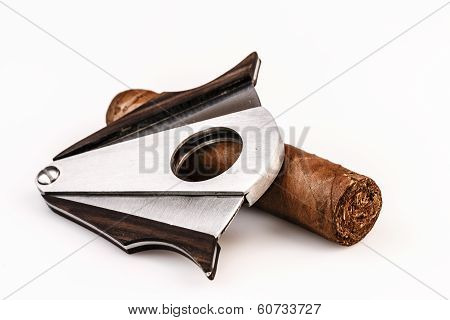 Cigar And Cutter On A White Background