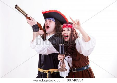 Two Scared Pirates On White Background