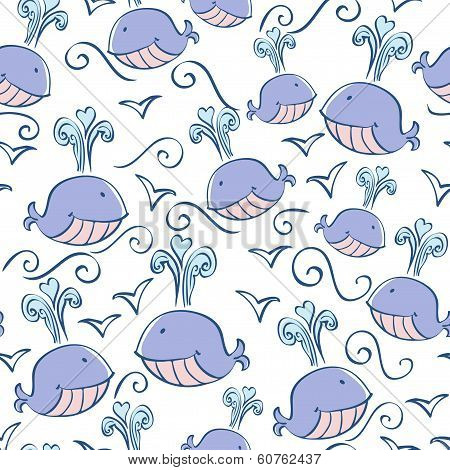 seamless pattern with doodle whales