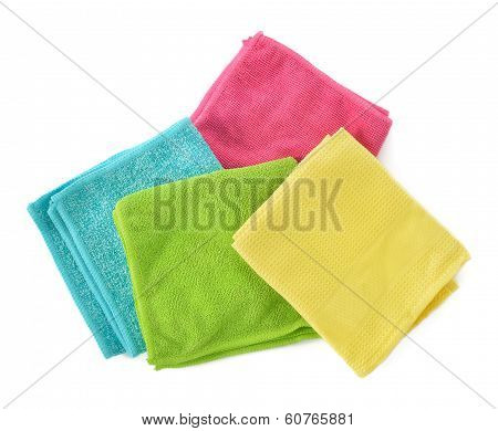 Set Of Microfiber Cleaning Cloths Isolated On White.