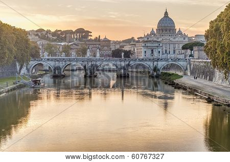 Ponte Sant'angelo (bridge Of Hadrian) In Rome, Italy,