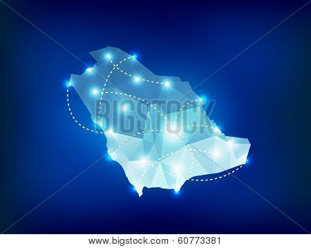 Saudi Arabia Country Map Polygonal With Spot Lights Places