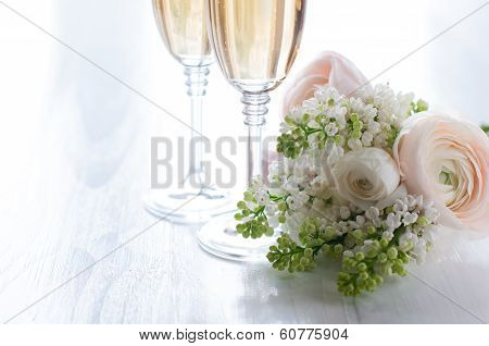 Champagne And A Beautiful Bouquet