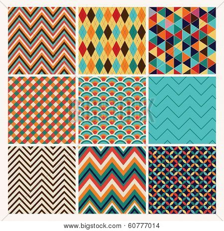 Seamless geometric hipster background set.