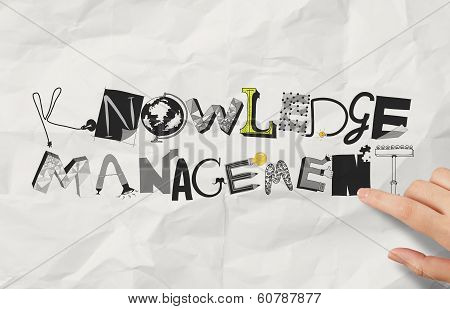 Businessman Hand Drawing Design Word Knowledge Management On Crumpled Paper As Concept