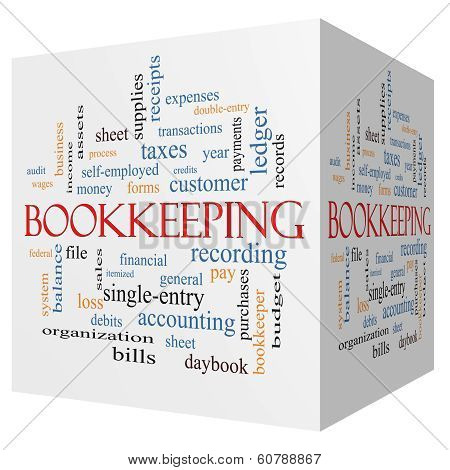 Bookkeeping 3D Cube Word Cloud Concept