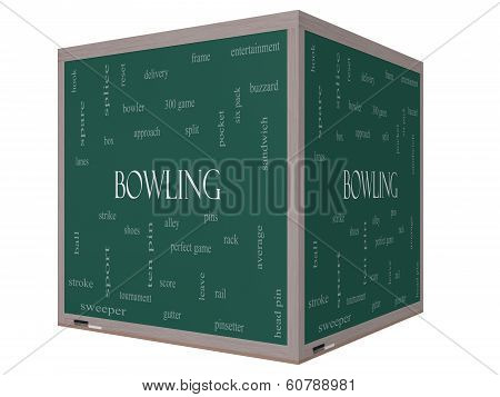 Bowling Word Cloud Concept On A 3D Cube Blackboard