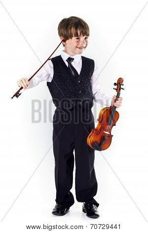 Red-haired Preschooler Boy With Violin