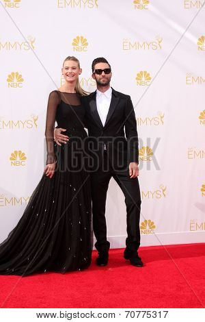 LOS ANGELES - AUG 25:  Behati Prinsloo, Adam Levine at the 2014 Primetime Emmy Awards - Arrivals at Nokia Theater at LA Live on August 25, 2014 in Los Angeles, CA