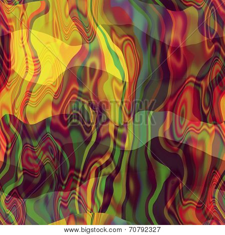 art abstract colorful chaotic waves seamless pattern in Klimt style; background in gold, green and red colors