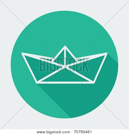 Single flat paper boat icon with long shadow.