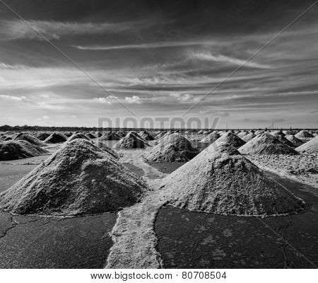 Salt mine at Sambhar Lake, Sambhar, Rajasthan, India. Black and white version