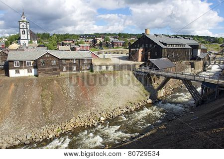 Exterior of the former copper smelter factory in Roros, Norway.