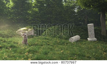 Dog In The Secret Garden.3D Rendering