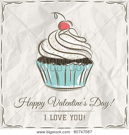 Valentine Card With  Cupcake And Wishes Text