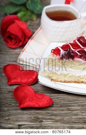 Cup Of Tea, Piece Of Cake And Red Heart