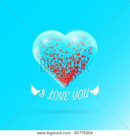 Valentine's day background with particles within glass heart. Vector illustration for your greeting