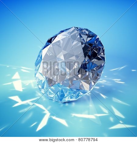 Brilliant diamond on blue background