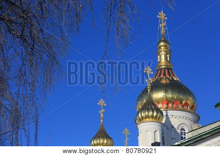 Pochaev's Lavra Cupola at nice winter day, Ukraine 