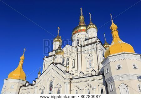 Pochaev's Lavra Cupola at nice winter day, Ukraine