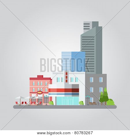 Flat Design Of Colorful Cityscape