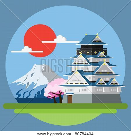 Flat Design Landscape Of Japan