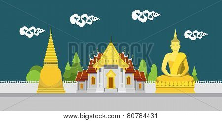 Flat Design Landscape Of Thailand Temple