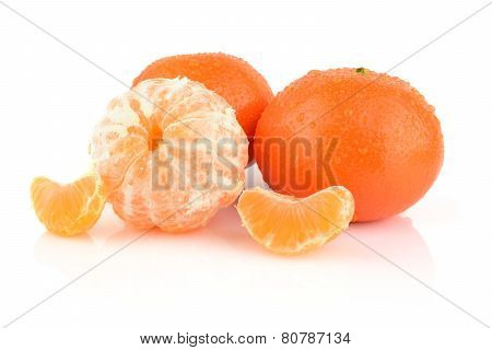 Studio Shot Dewy Peeled Mandarines Isolated On White
