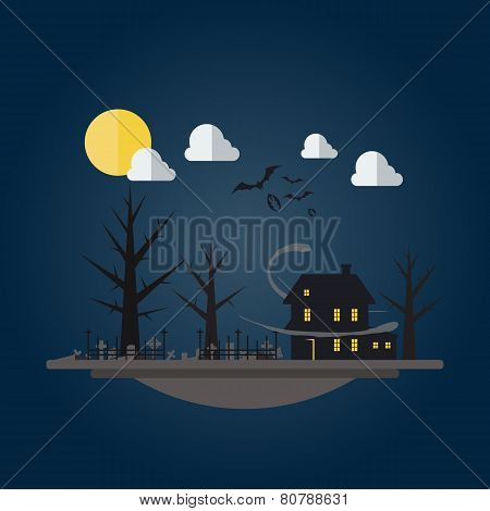 Flat Design Of Spooky House
