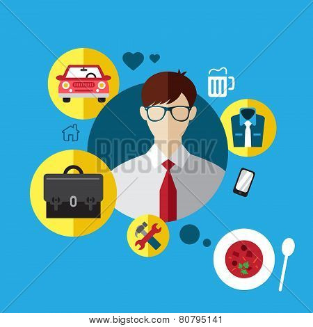 Manager flat icon. Vector set infographic