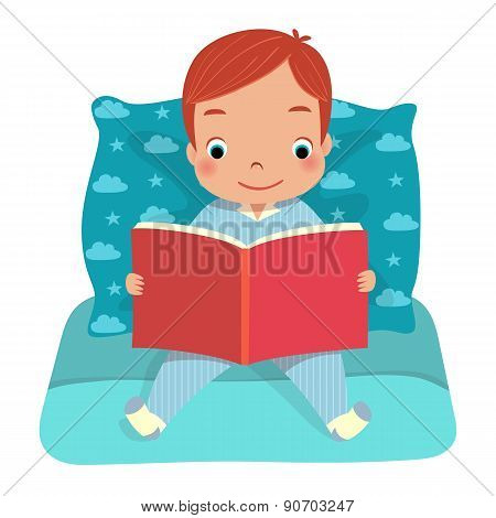 A Boy Reading Book On Bed