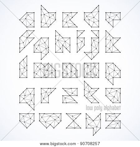 Low poly font, alphabet vector illustration