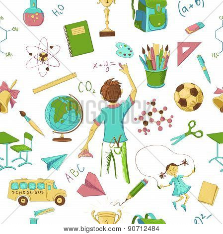 Colored Seamless pattern school board freehand drawing