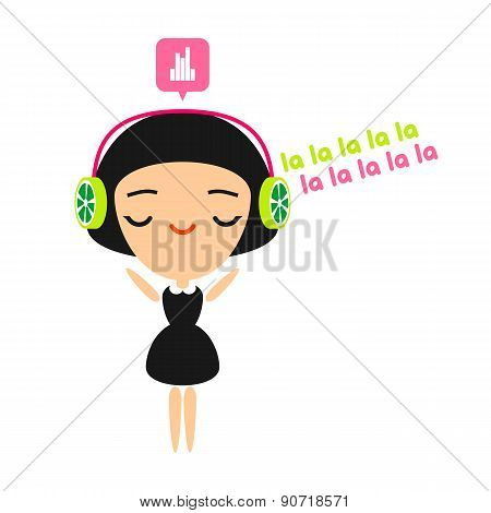 Girl listening to music on her headphones