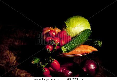 Footed Plate With Vegetables