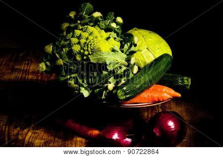 Footed Plate With Vegetables