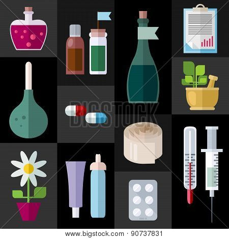 Medicine Items Flat Icons